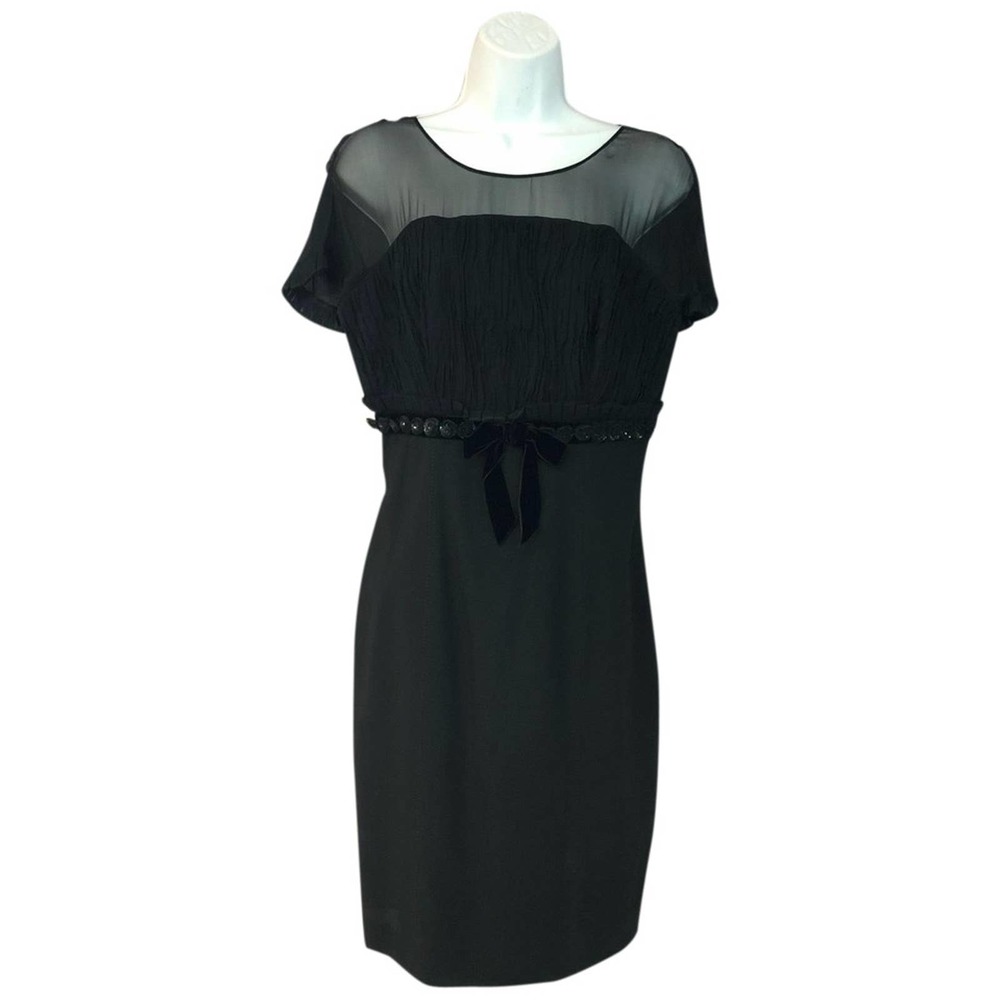 ANNA MOLINARI SHEER YOKE BLACK WOOL DRESS S